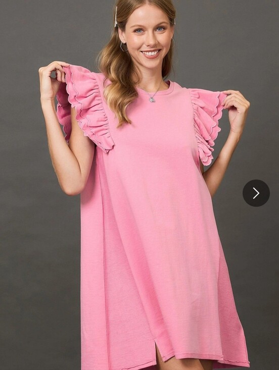 Umgee Dresses & Skirts - UMGEE-Pink Ruffle Sleeve Shift Dress